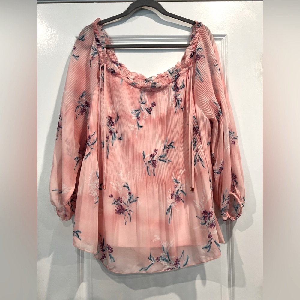 Lane Bryant Pink Floral Pleated On or Off Shoulder Top Size 18/20